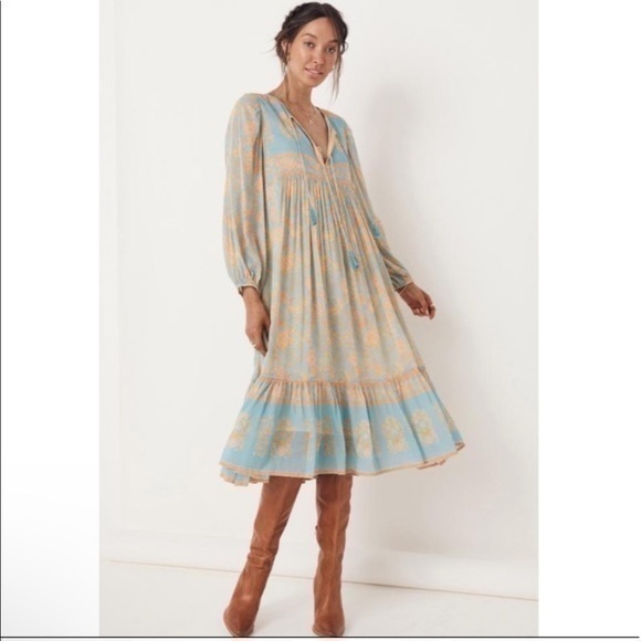 Spell Blue and Cream Ruched Ruffled Sundress - Picture 9 of 11